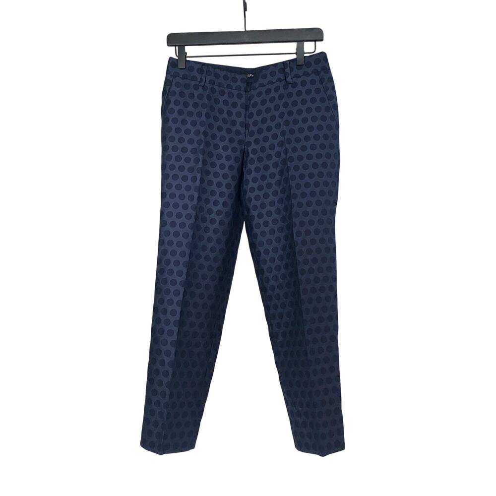 J Crew Skimmer Ankle Pants City Fit Navy Blue Swiss Dot Woman’s Size 2 Pockets